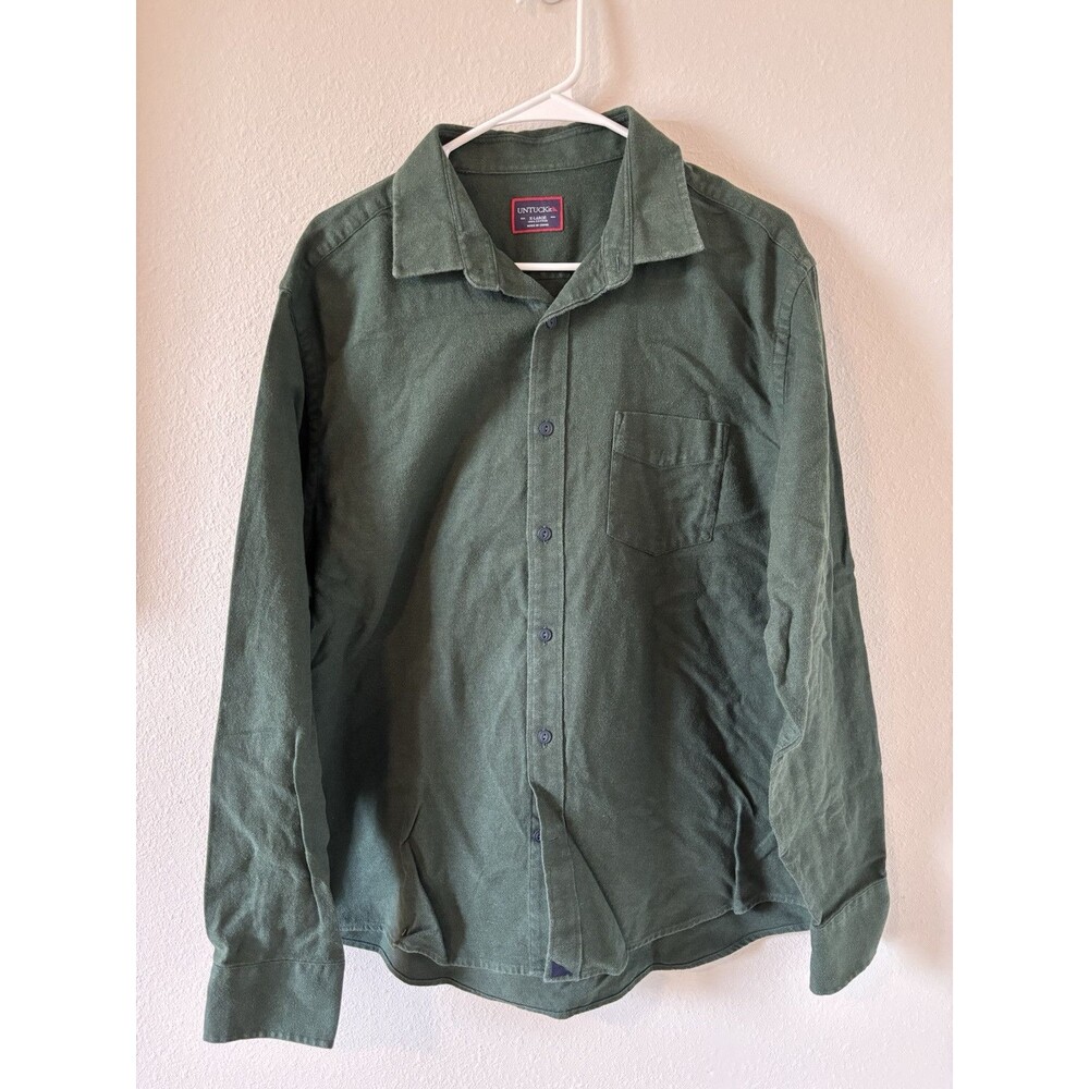 Untuckit Flannel Shirt Men’s XL Green Long Sleeve Button Up 100% Cotton